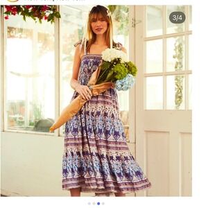 Caroline constas purple tiered midi dress tie up straps size large purple new